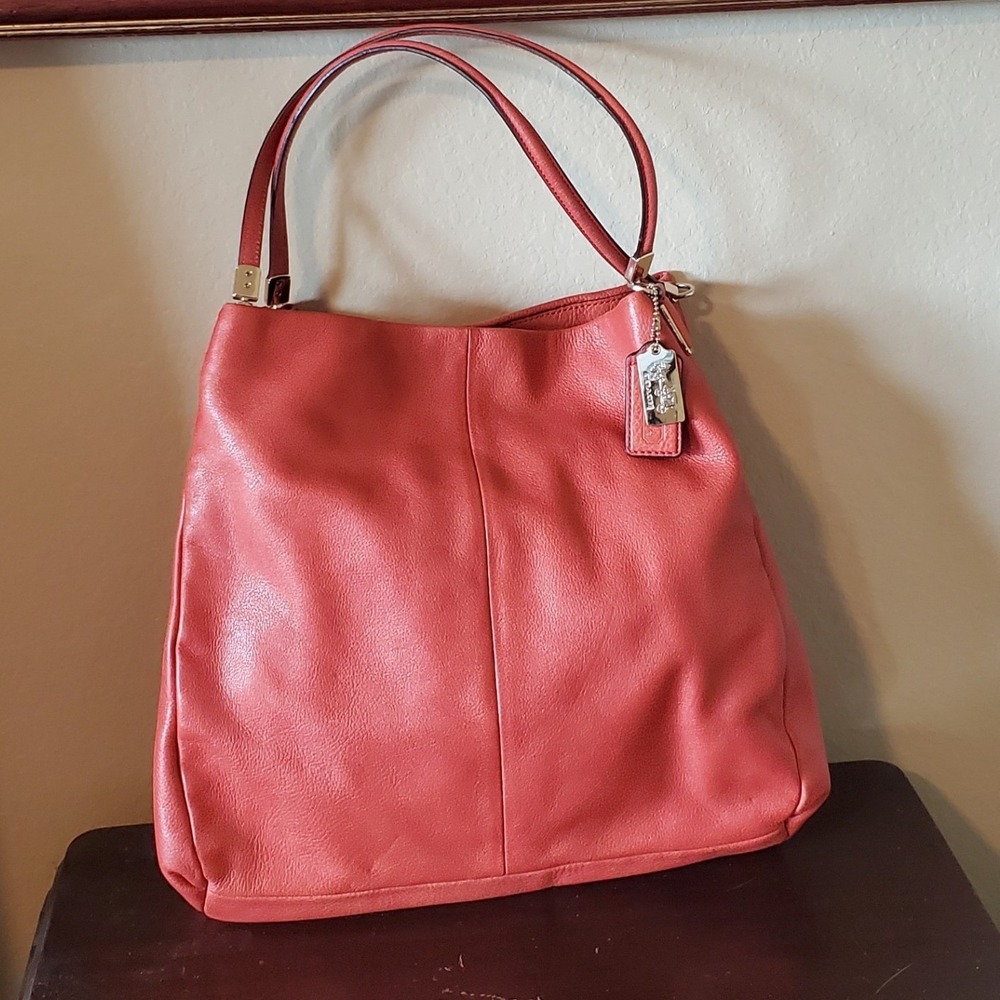 Coach Madison Phoebe Shoulder Bag Coral Orange Pebbled Leather 24621 Gold HW